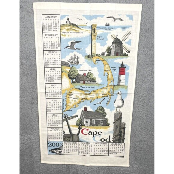 Kay Dee Cape Cod Towel Kitchen 100% Linen New Seashore Scenes Map Scenery 2003 - Picture 1 of 6